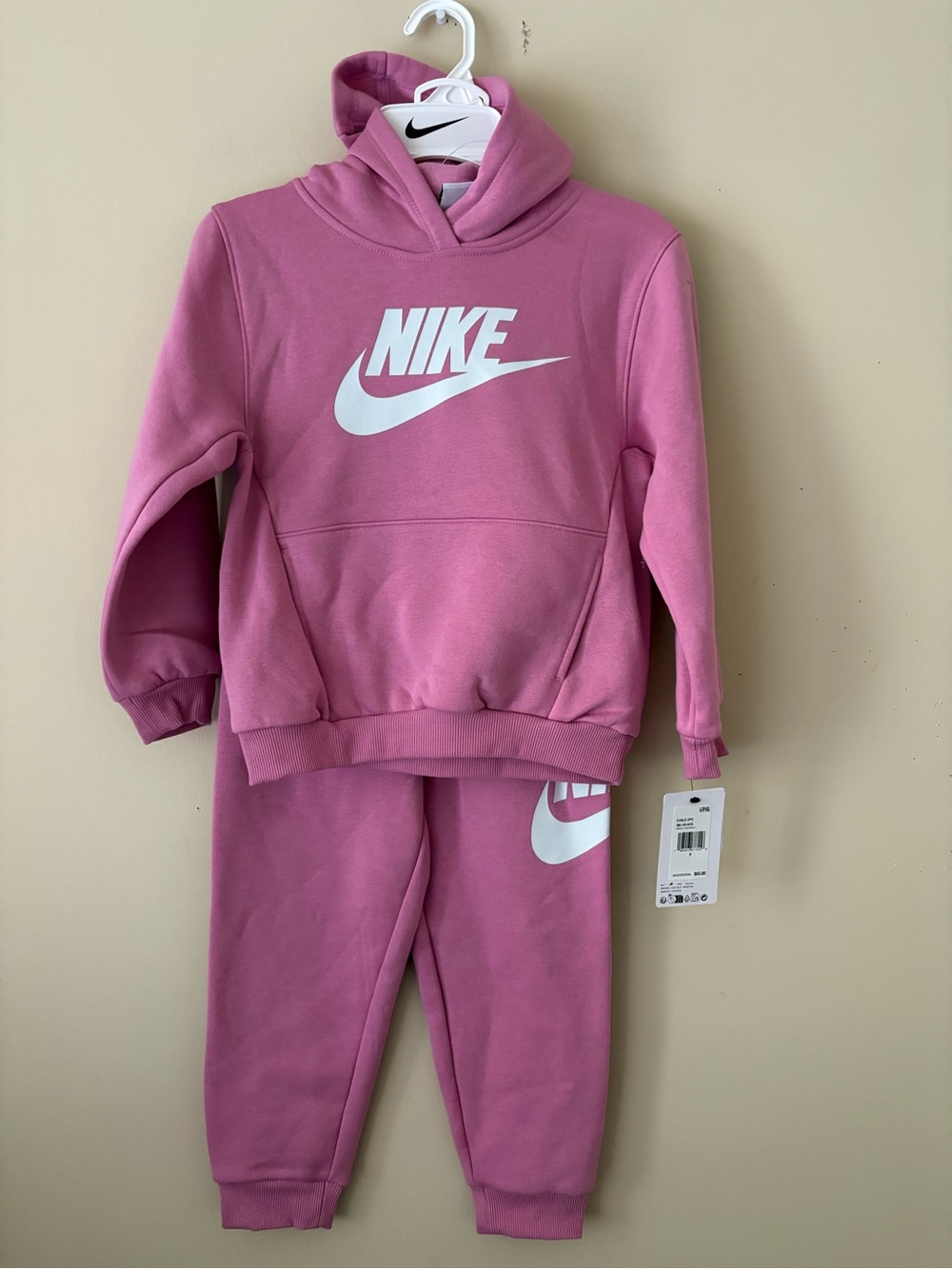 Nike Pink Kids Hoodie & Jogger Fleece Set Sz. M(5-6 y.o.) New